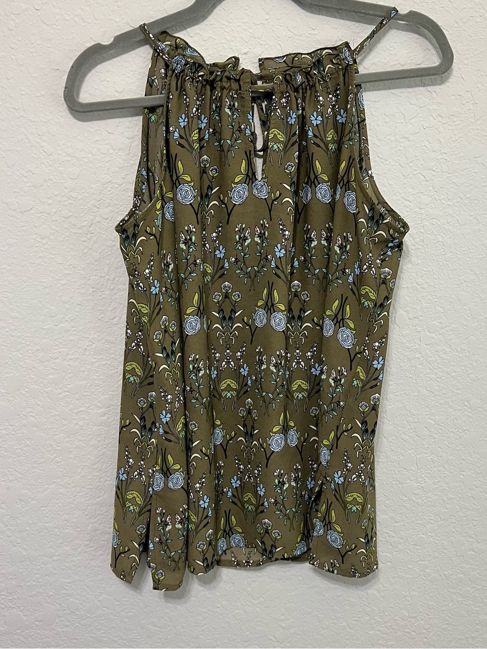 Soho Olive Floral Halter Camisole with Blue and Green Accents